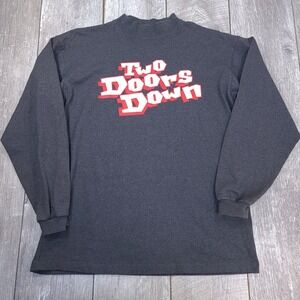 Hotline Two Doors Down Graphic T-Shirt Men XL Gray Long Sleeve Mock Neck Vintage